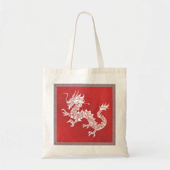 Vintage Chinese Dragon Tribal Emblem Red Tote Bag (Front)