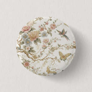 Vintage Chinese Floral Pattern with Hummingbird 3 Cm Round Badge