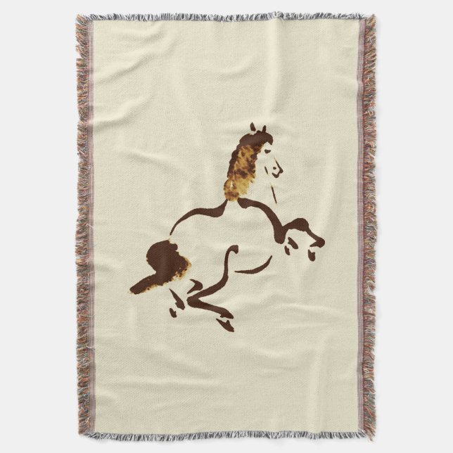 Vintage Chinese Horse Throw Blanket (Front Vertical)