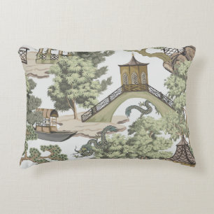 Vintage Chinese landscape seamless pattern. Chinoi Decorative Cushion