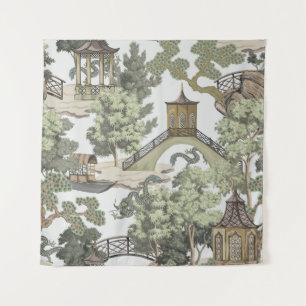 Vintage Chinese landscape seamless pattern. Chinoi Tapestry