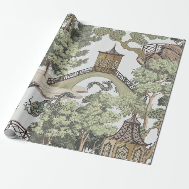 Vintage Chinese landscape seamless pattern. Chinoi Wrapping Paper (Unrolled)