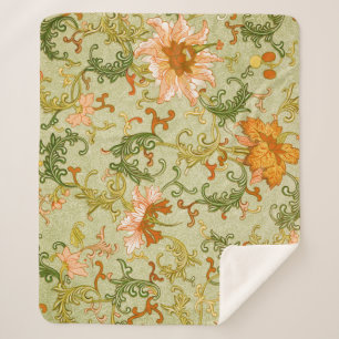 Vintage Chinese Ornament Jones Flowers Sherpa Blanket