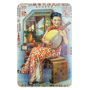 Vintage Chinese Store Advertisement Lute Player Magnet