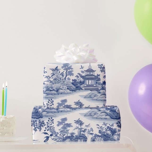 Vintage Chinoiserie Asian Landscape Painting Wrapping Paper (Party Gifts)