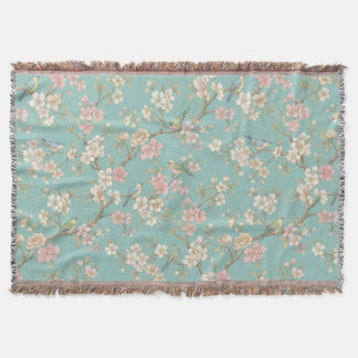 Vintage Chinoiserie Bird and Blossom Throw Blanket