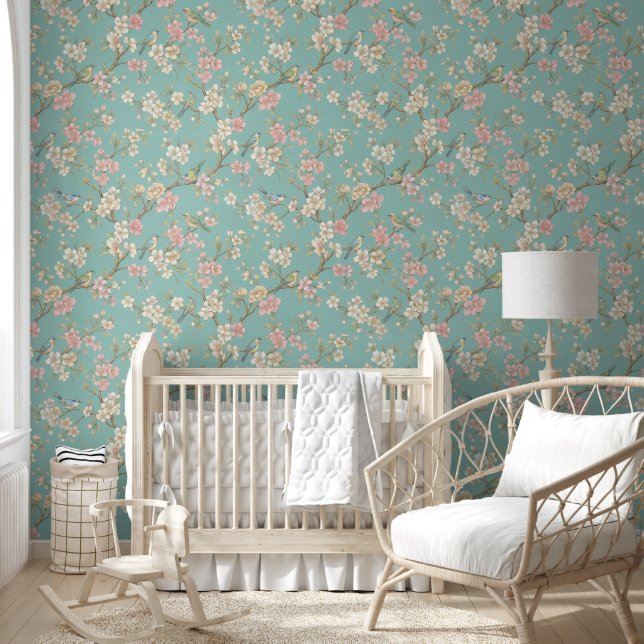 Vintage Chinoiserie Bird and Blossom Wallpaper (Kids)