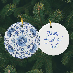 Vintage Chinoiserie Blue White Antique Plates  Ceramic Tree Decoration