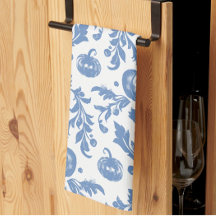Vintage Chinoiserie Blue White Autumn Pumpkins