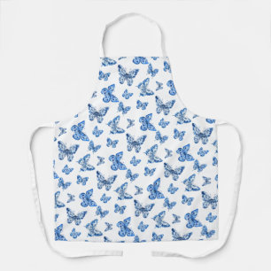 Vintage Chinoiserie Blue White Butterflies  Apron