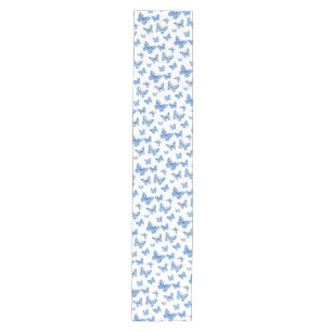 Vintage Chinoiserie Blue White Butterflies Medium Table Runner