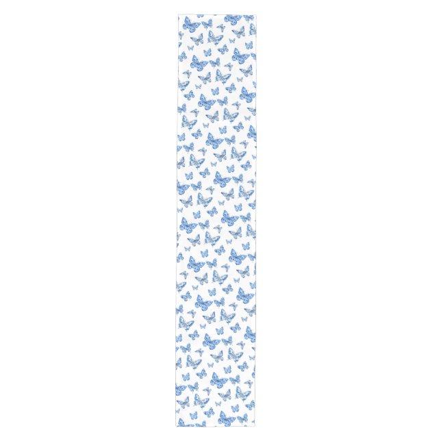 Vintage Chinoiserie Blue White Butterflies Medium Table Runner (Front)