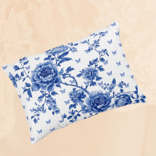 Vintage Chinoiserie Blue White Butterflies Roses Decorative Cushion