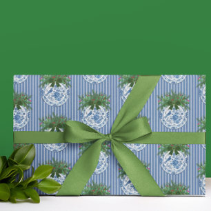 Vintage Chinoiserie Blue White Plates Holiday Wrapping Paper