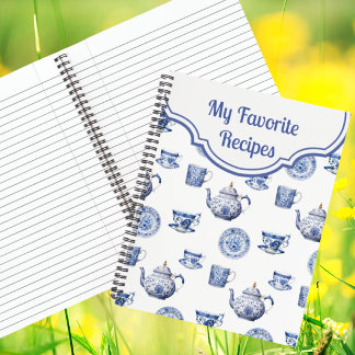Vintage Chinoiserie Blue White Teapot Personalized Notebook