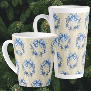 Vintage Chinoiserie Blue Wreath Holiday Christmas Latte Mug