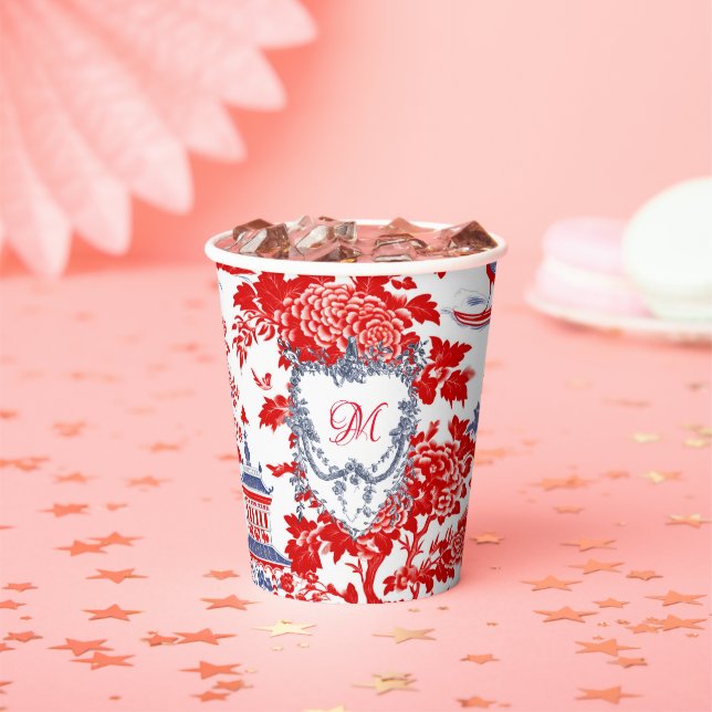 Vintage Chinoiserie Delft French Blue monogram Paper Cups (Insitu)