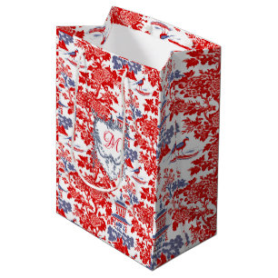 Vintage Chinoiserie Delft French red Blue monogram Medium Gift Bag
