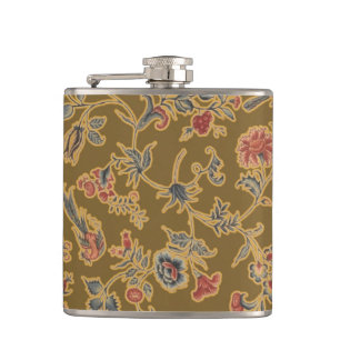 Vintage Chinoiserie Floral Brocade 18th Century  Hip Flask