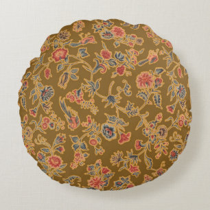 Vintage Chinoiserie Floral Brocade 18th Century  Round Cushion