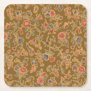 Vintage Chinoiserie Floral Brocade 18th Century  Square Paper Coaster