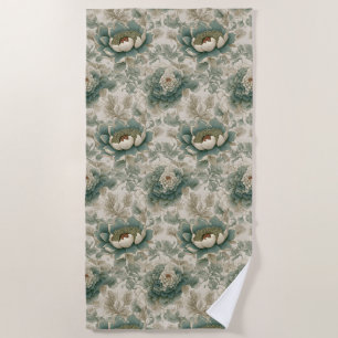 Vintage Chinoiserie Floral Seamless Pattern Beach Towel