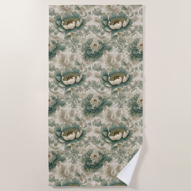 Vintage Chinoiserie Floral Seamless Pattern Beach Towel (Front)
