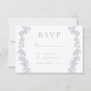 Vintage Chinoiserie Floral Wreath Frame Wedding RSVP Card