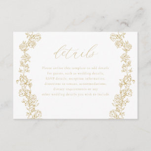 Vintage Chinoiserie Gold Wreath Wedding Details Enclosure Card
