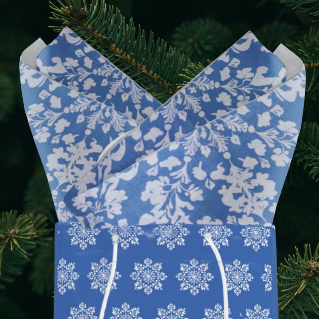 Vintage Chinoiserie Holiday Blue White Snowflakes Tissue Paper (Abstract snowflake pattern)