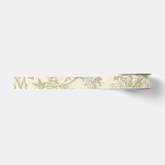 Vintage Chinoiserie Peacock Aviary Floral Pattern Grosgrain Ribbon