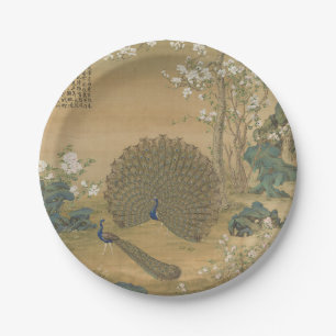 Vintage Chinoiserie Peacock Garden Fine Art Paper Plate