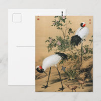 Vintage Chinoiserie Red-Crowned Cranes & Roses