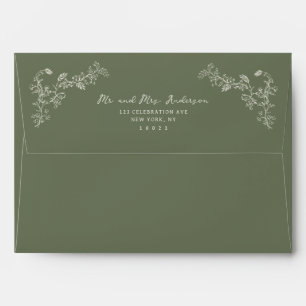 Vintage Chinoiserie Sage Green Wedding Envelope