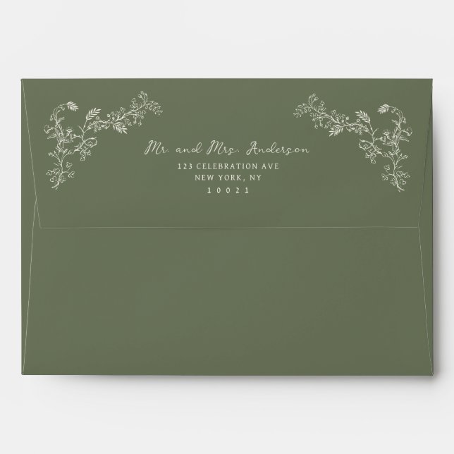 Vintage Chinoiserie Sage Green Wedding  Envelope (Back (Top Flap))