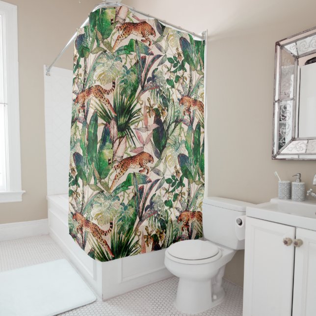 Vintage Chinoiserie Tropical Jungle Shower Curtain (In Situ)