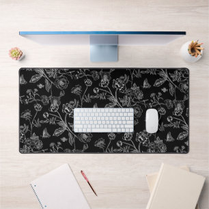 Vintage Chinoiserie White Floral Pattern Desk Mat