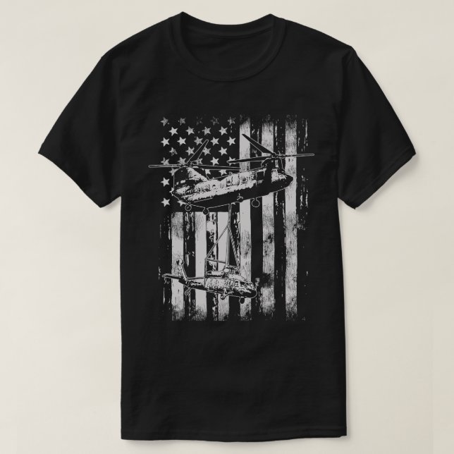 Vintage Chinook Helicopter American Flag  T-Shirt (Design Front)