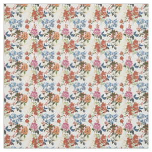 Vintage Chintz Floral Pattern Red Blue Pink Flower Fabric