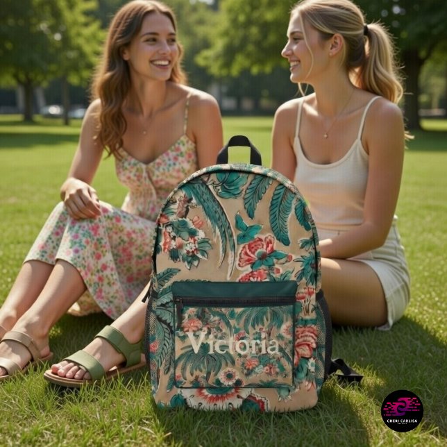 Vintage Chintz Floral Tropical Pattern Printed Backpack (1936 tropical chintz backpack made for bold vintage style on the go)