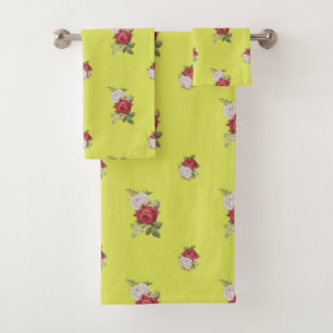 Vintage Chintz Rose Floral Bath Towel Set