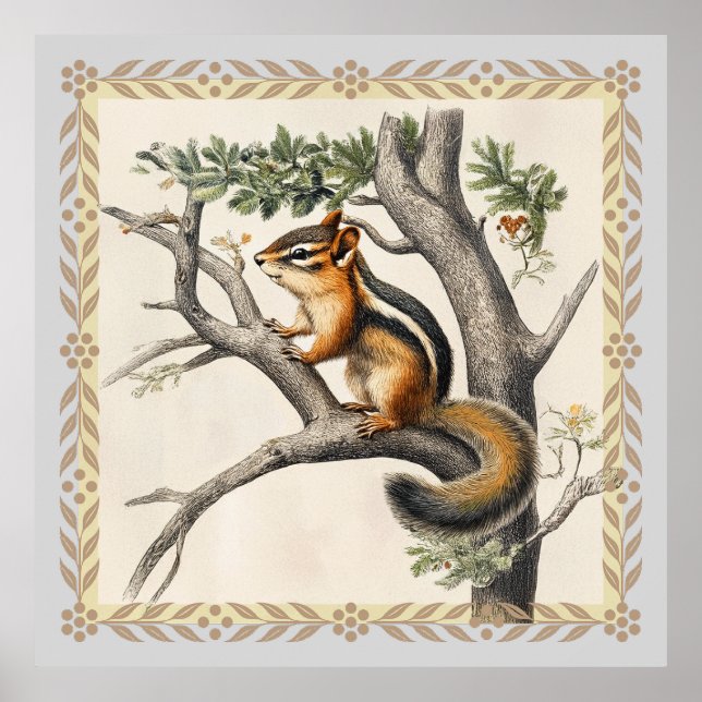 Vintage Chipmunk Sketch for Nature Lovers Poster (Front)