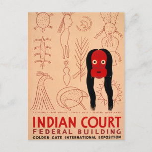 Vintage Chippewa Picture Writing Seneca Mask WPA Postcard