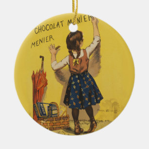 Vintage Chocolat Menier French Poster Bouisset Art Ceramic Tree Decoration