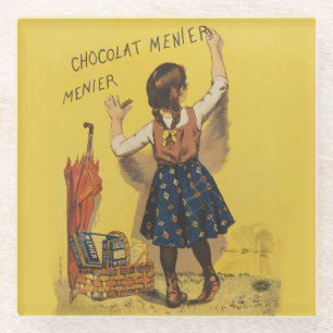 Vintage Chocolat Menier French Poster Bouisset Art Glass Coaster