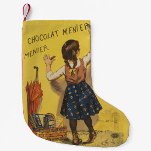 Vintage Chocolat Menier French Poster Bouisset Art Small Christmas Stocking