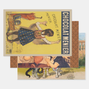 Vintage Chocolat Menier French Poster Bouisset Art Wrapping Paper Sheet