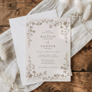 Vintage Chocolate Brown French Floral Wedding Invitation