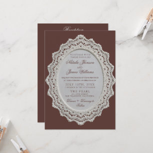 Vintage Chocolate Brown Lace All In One Wedding  Invitation