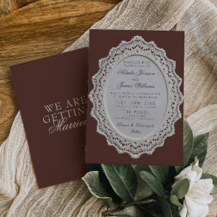 Vintage Chocolate Brown Lace Doily Retro Wedding Invitation